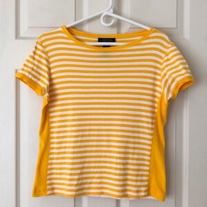 Jones New York Striped Cotton Top Yellow White Size Petite Large